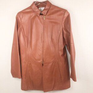 Worth‎ Petite Vintage Women's Camel Brown Leather Jacket Size 12P